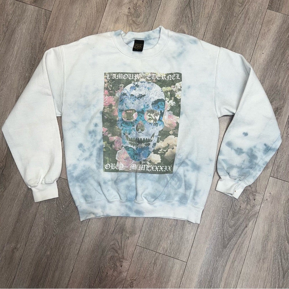 OBEY Sweatshirt Size Medium Tie-Dye Graphic Sugar Skull Gothic Print